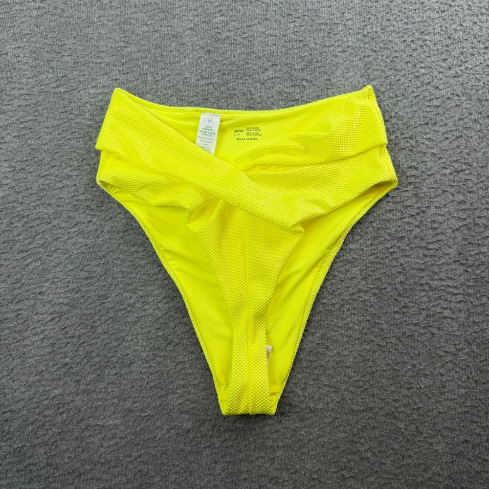 Aerie Bikini Bottom Women's Small Yellow High Cut Cheeky Crossover Textured Swim